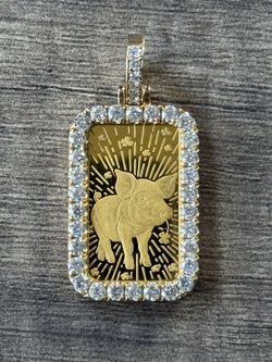 18k Gold Diamond PAMP 5 Gram Lucky Pig Bar Pendant