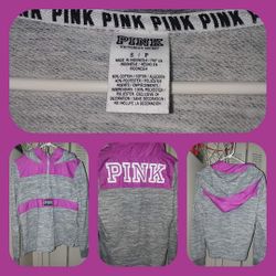 VICTORIA'S SECRET PINK HOODIE PERFECT QUARTER ZIP NYLON PATCH LOGO JACKET