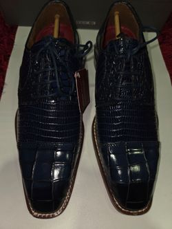 Stacy Adams Tedesco Blue Crocodile Print Leather Cap Toe Oxford USA Men Size 7.5 M