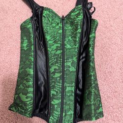 New Xs black green lace corset renaissance dress top lingerie costume Victorian goth gothic