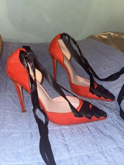Red Lace-Up Stiletto Heels – Size 8