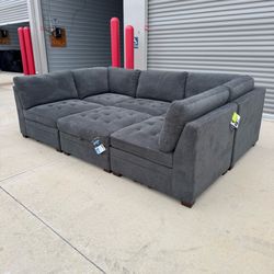 6-Piece Gray Modular Sectional with Storage Ottoman FREE SAME DAY DELIVERY