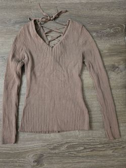 Love Tree Mauve Ribbed Knit Lace Up Back Top M