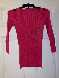 Women’s Ed Hardy By Christian Audigier Pink 3/4 Sleeve Stretch Sweater Shirt / Top In Size Large