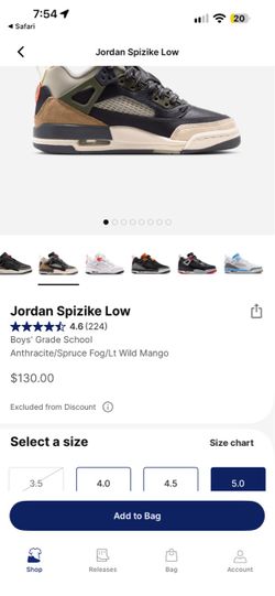 Nike jordan spizike low green size 5