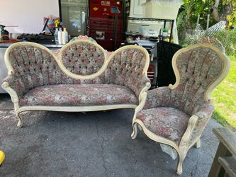 Vintage French Provincial Sofa and Armchair