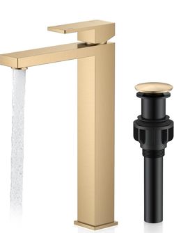 Champagne Bronze Vessel Sink Faucet 1 Handle, Tall Bathroom Faucet Vessel Bowl Faucet with Pop Up Drain & Supply Lines, Lead-Free CUPC & NSF Certified