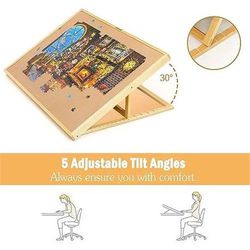 Lavievert Adjustable Jigsaw Puzzle Board with Wooden Cover, 5-Tilting-Angle Puzzle Easel for Adults, Portable Puzzle Table with Non-Slip Surface for G