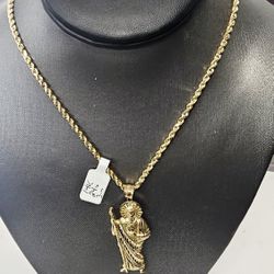 14k 24inch 3mm Hollow Chain And 14k Pendant 
