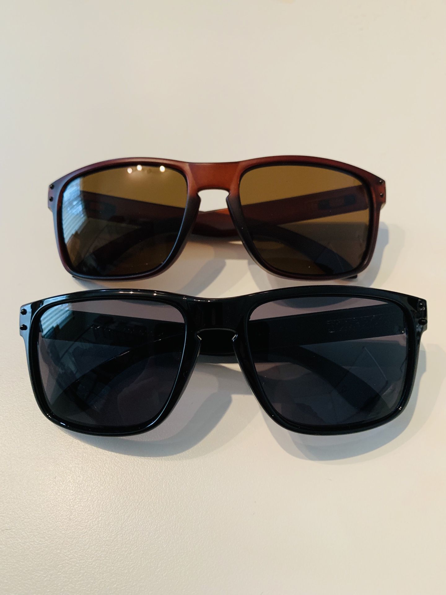 Men’s Motocross Sports Baseball Fishing Generic Sunglasses Black & Brown Frame Dark Lens Frame 2 PAIRS * NEW*