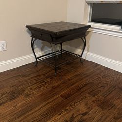 Two Wooden End Tables With Drawers