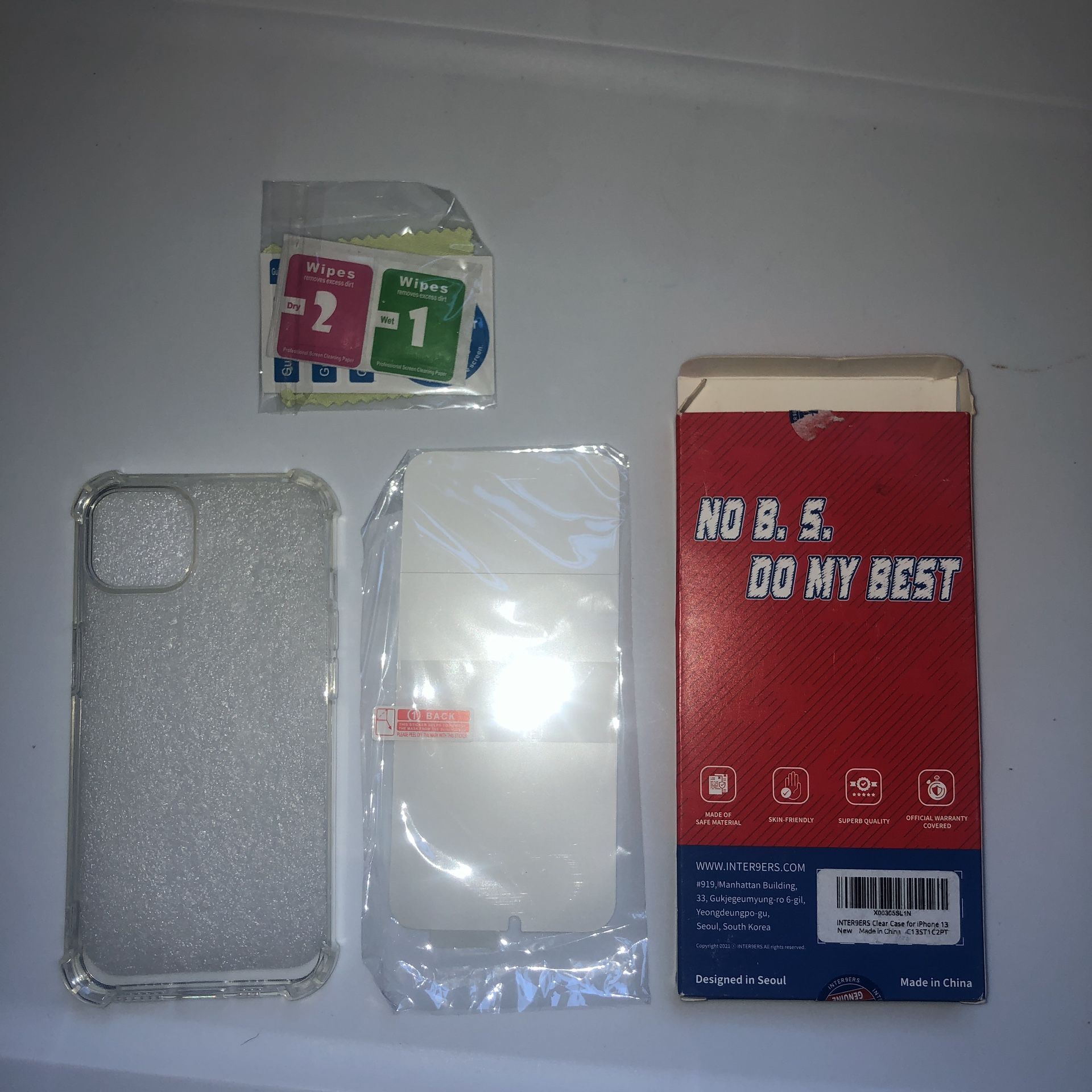 Clear iPhone 13 Phone Case w/ Cleaning Wipes