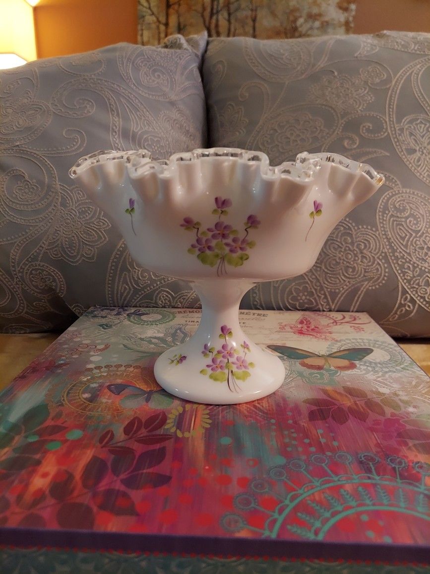 Fenton Hand Painted Candy Dish 