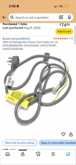 OEM LG Refrigerator Power Cord Cable