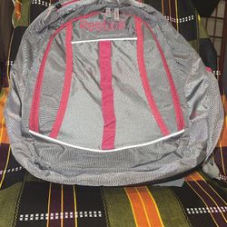 Reebok Grey With Pink Trim Nylon Backpack