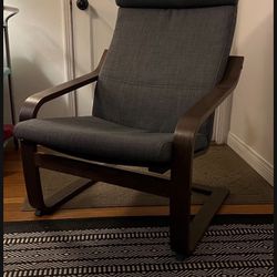 IKEA Brown Arm Chair With Grey Cushion 