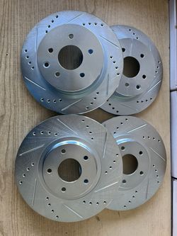 G25 G35 G37 M35 M45 350z 370z Maxima Silver Zinc Drill Slot Rotors Ceramic Brake Pads