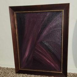 VINTAGE BRONZE GOLD FRAMED BURGUNDY CANVAS PAINTING PICTURE WALL ART 