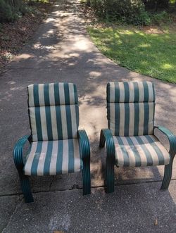 Set of outdoor metal chairs and cushions
