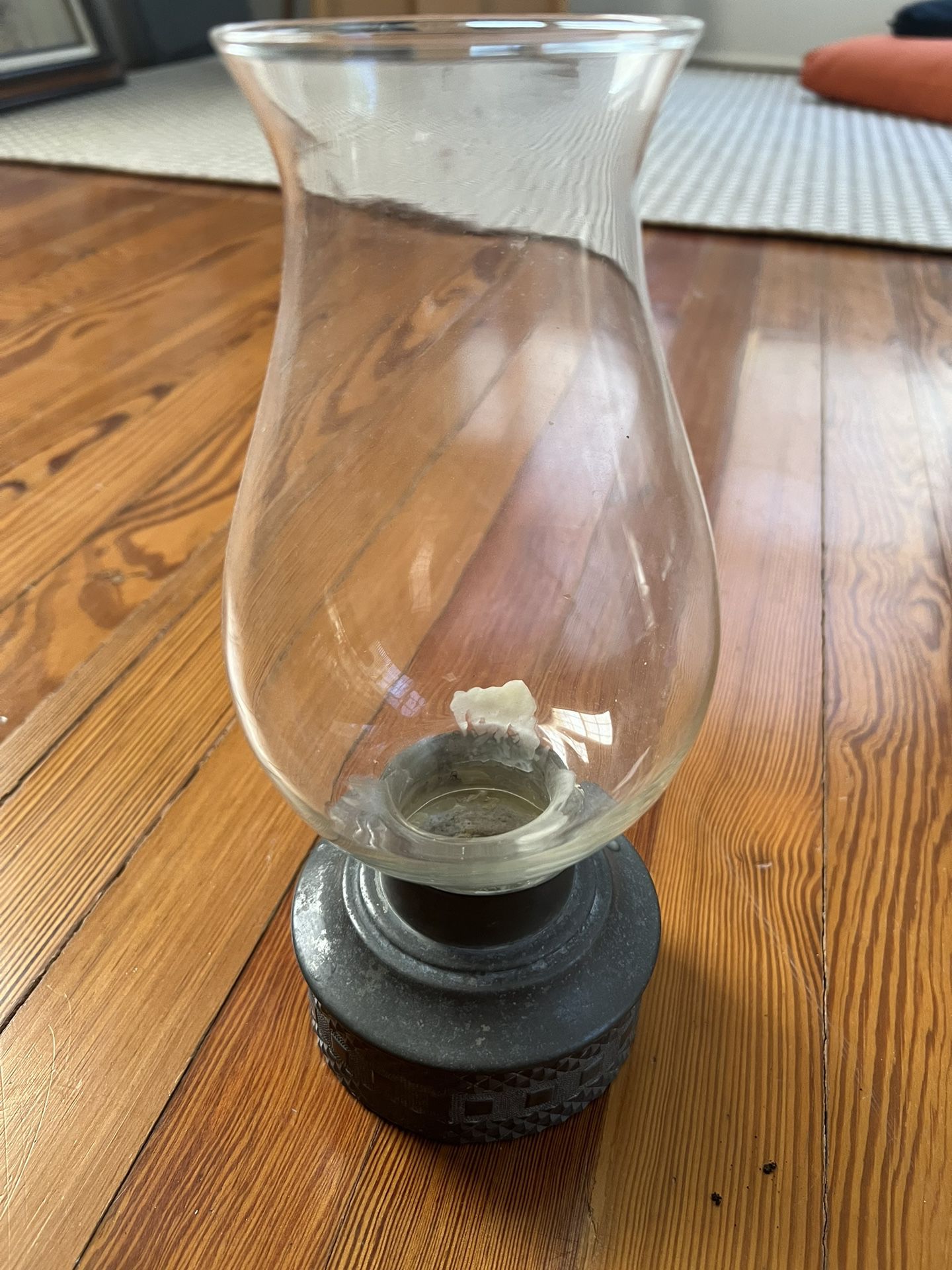 Pewter Candle Holder With Hurricane Glass