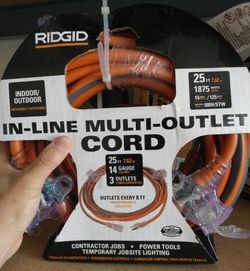 Ridgid 614-14336AB 25ft 14/3 Inline 3-Outlet Extension Cord for Sale in  Garden Grove, CA - OfferUp