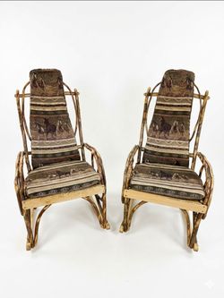 Pair of Rustic Amish Bentwood Rocking Chairs with Cushions