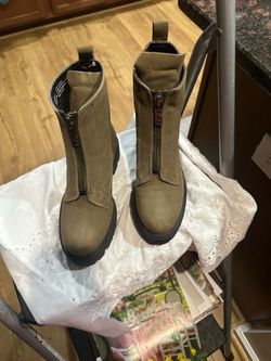 Leather combat boot, DKNY Seren Lug Sole Front-Zip Boot