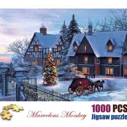 Jigsaw Puzzles 1000 Pieces, The Warm Christmas Fairy Christmas Puzzle Educational Toys Difficult Challenge Game for Kids and Adults