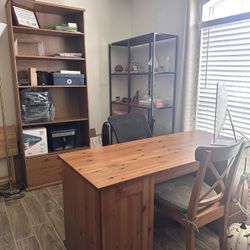 Office Set Desk Shelf Cabinet And Wooden Chair 