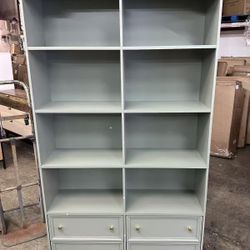 New assembled Tall Bookshelf with 4 Drawers, 6-Tier Double Wide Bookshelves and Bookcases with Storage, Green Bookshelf Large Open Bookshelves Standin