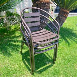 Bronze aluminum metal slat Brown Restaurant stack chair cafe bistro backyard Party Stackable Chairs New Backyard Arm Patio commercial indoor arm chair