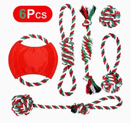 Christmas Dog Rope Toy, 6-Pack Christmas Stocking Toy Gift Set Cotton Rope Knot Chew Toy for Medium and Large Dogs Teething Cleaning and Training