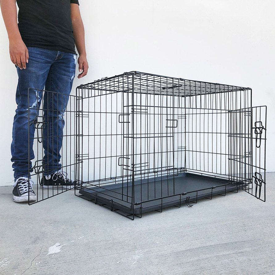 (Brand New) $50 Folding 36” Dog Cage 2-Door Pet Crate Kennel w/ Tray 36”x23”x25” 