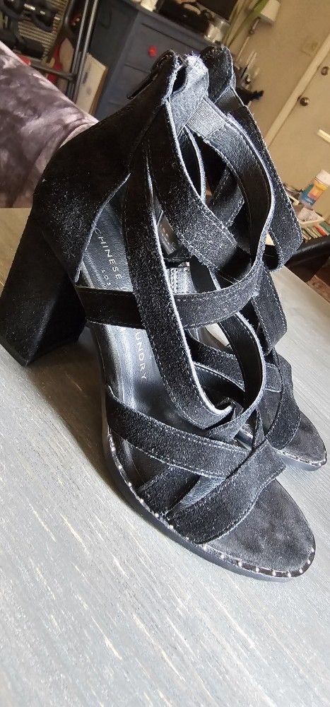 Strappy  Black Suede Sandal Heel Chinese Laundry 