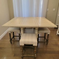 Rustic Dining Table w/ Removable Leaf & 4 Bar Stools – Great Condition!