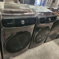 Samsung Set Front Load Flex Washr And Electric Dryer Black Stainless New