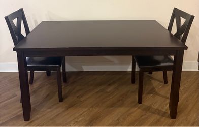 Dark Brown Wooden Dining Table with 2 Brown Wooden Matching Chairs - Excellent Working Condition