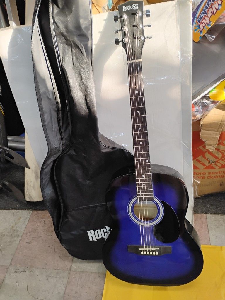Rock Jam guitar with backpack style carry case RJW-101BL-PK ( Blue ) full size acoustic guitar