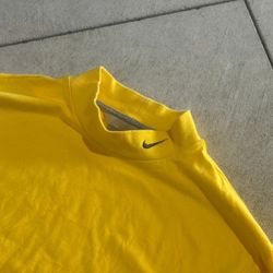 Vintage Nike Mock Neck Long Sleeve Shirt Medium Yellow Embroidered Swoosh Y2K