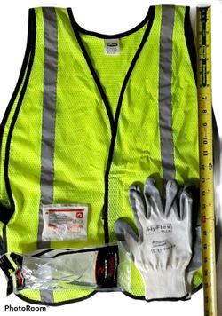 Safety Vest Glasses Ear Plugs Gloves 