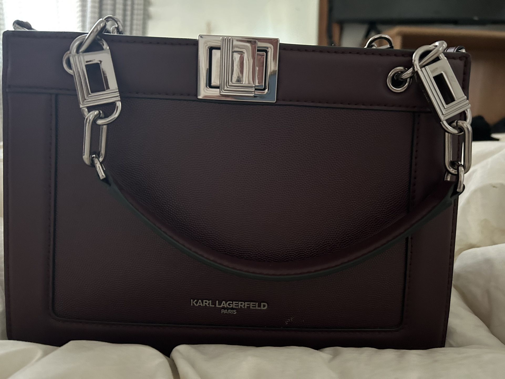 Karl Lagerfeld Burgundy Leather Handbag