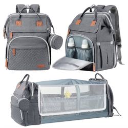 2222-1 Baby Diaper Bag Backpack with ChangingStation-Large Capacity Baby Bag for Boys & Girls, USBCharging Port, Pacifier Case, sunshade & Toy Bar,Wat