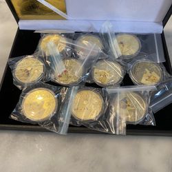 10 Piece Pokémon Collectible Gold Coins In Acrylic Cases Pokemon Go Pikachu Box Set