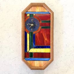 Vintage Frank Lloyd Wright Mission Stained Glass Starburst Wall Clock LRG