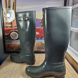 Hunter Green 16 Inch Tall Rain Boots Women's Size 7 M Original Gloss #W23616