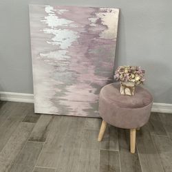 Lavender, White, And Silver Canvas, Lavender Stool, Lavender Decor Flower