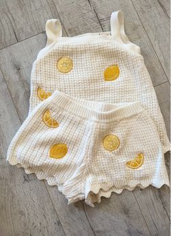 Knit Lemon Print Tank Top and Shorts Set