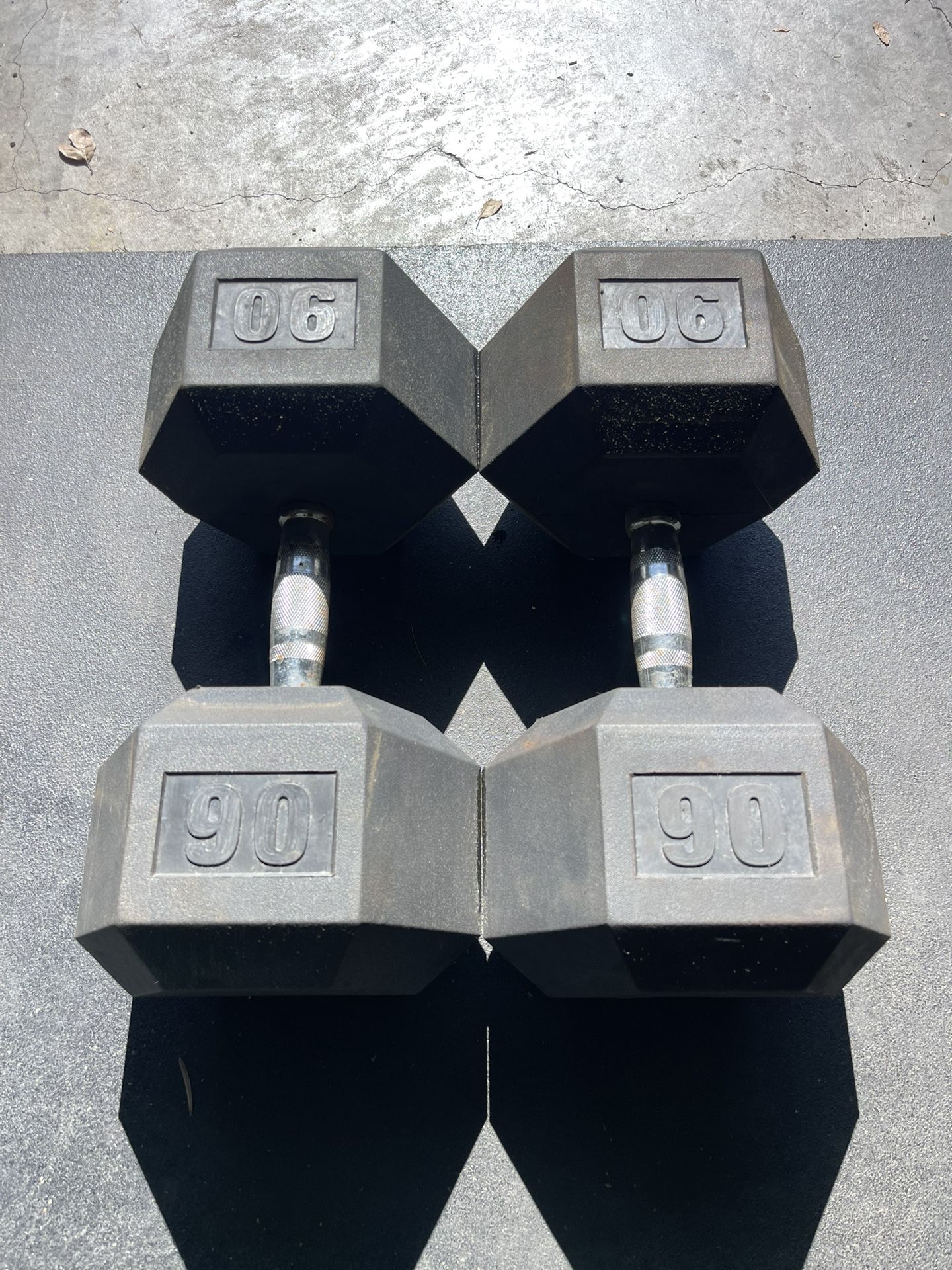 90 lbs Hex Rubber Dumbbell Weights…. Home Gym Fitness…