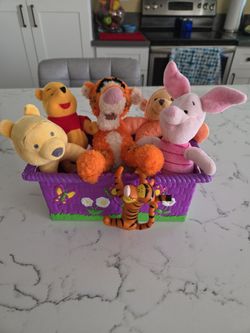 DISNEY TIGGER, WINNIE THE POOH, PIGLET & POOH BEAR RATTLES WITH DISNEY TIGGER BASKET SEE DESCRIPTION