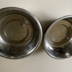 Two Large Dog Pet Food Water Stainless Steel Bowls